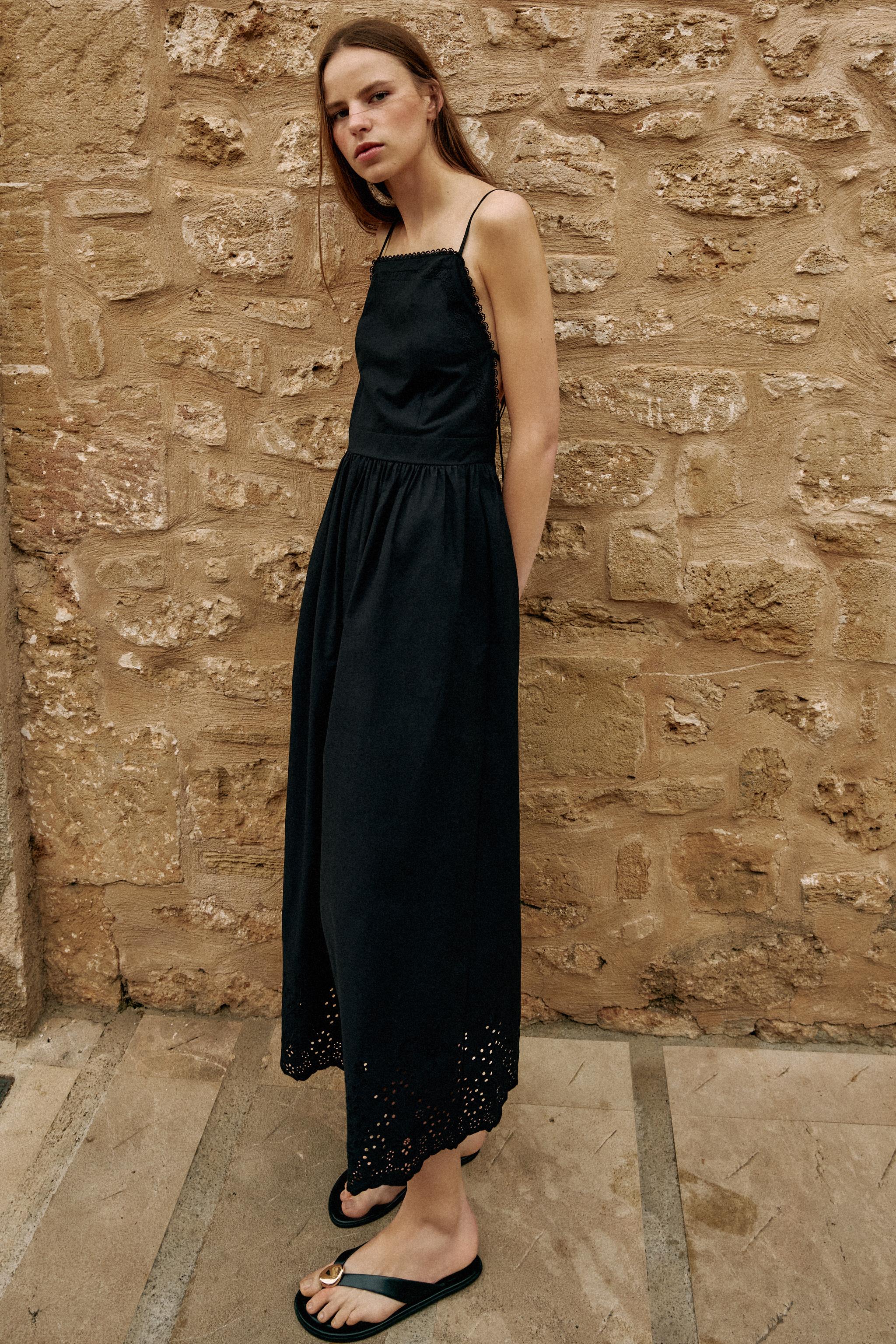 EMBROIDERED EYELET MIDI DRESS